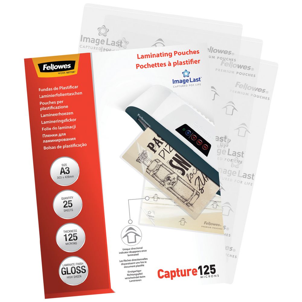 Fellowes A3 125 Micron Laminating Pouch Gloss 25 Pack