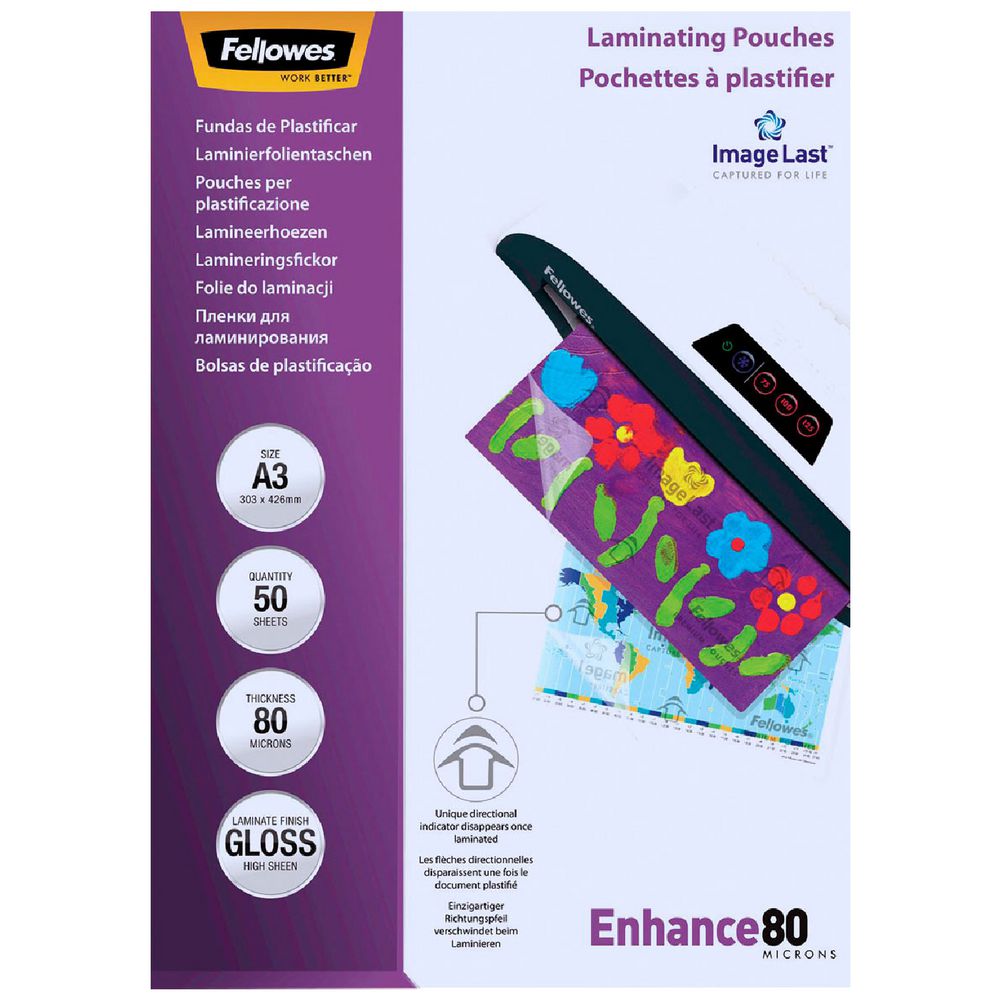 Fellowes A3 80 Micron Laminating Pouch Gloss 50 Pack