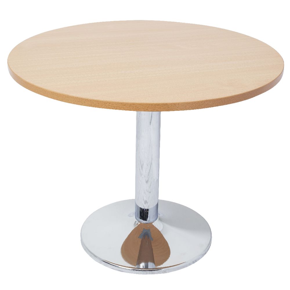 Rapidline Chrome Base Meeting Table 900mm Round Beech