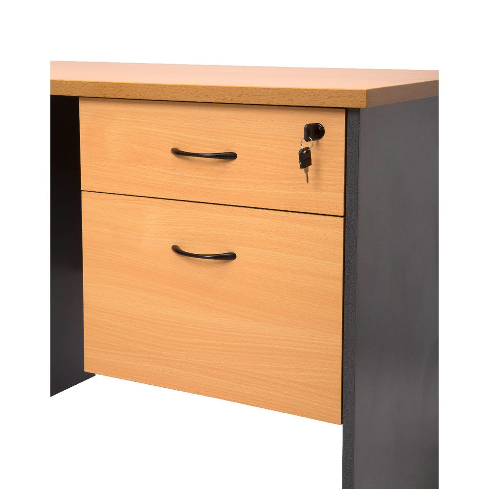 Furnx Fixed Desk Pedestal 2 Drawer Beech and Ironstone