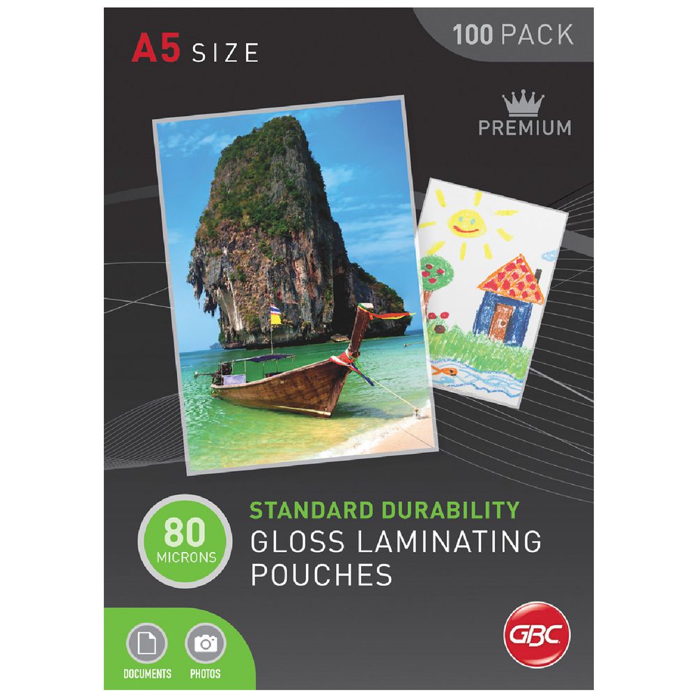 GBC A5 Laminating Pouches 80 Micron Gloss 100 Pack Officeworks