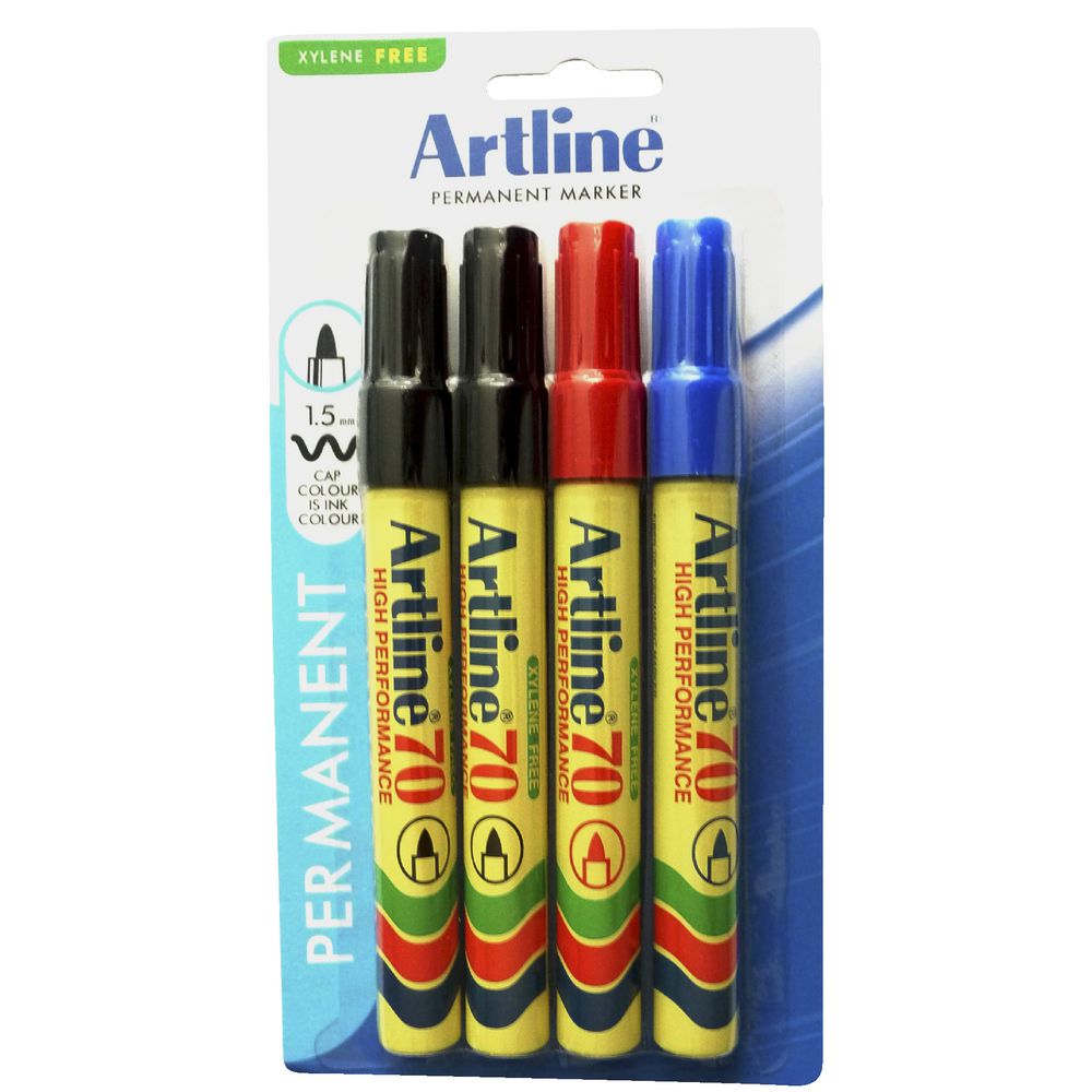 Artline 70 Permanent Markers Assorted Colours 4 Pack