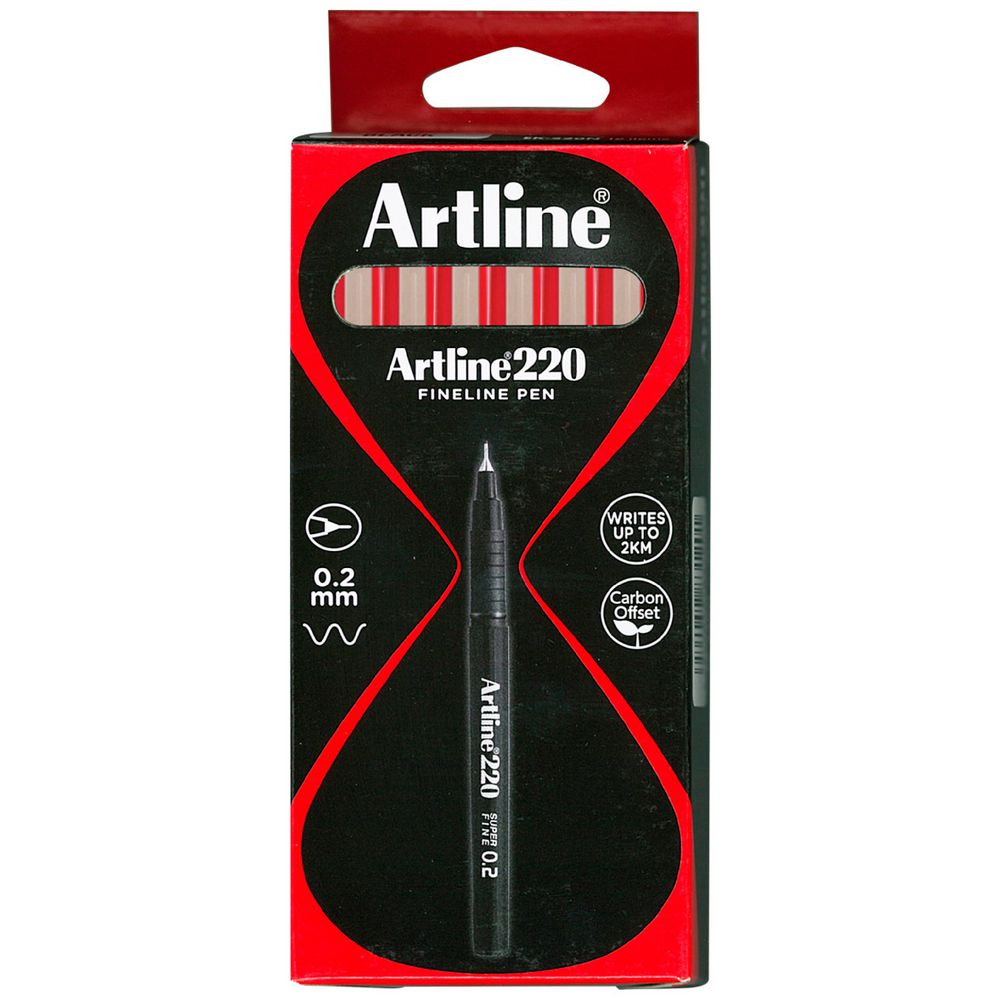 Artline 220 Fineliners 0.2mm Red 12 Pack