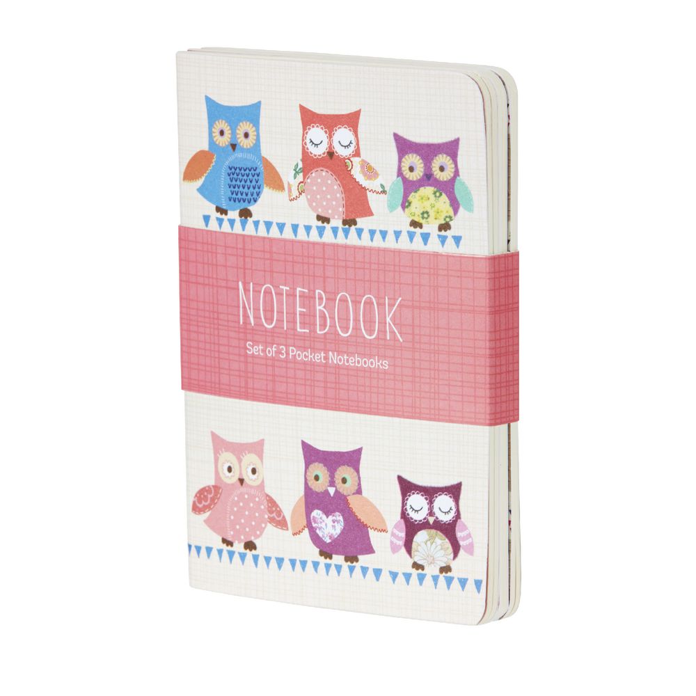 GO Stationery Pocket Notebooks Owls 3 Pack