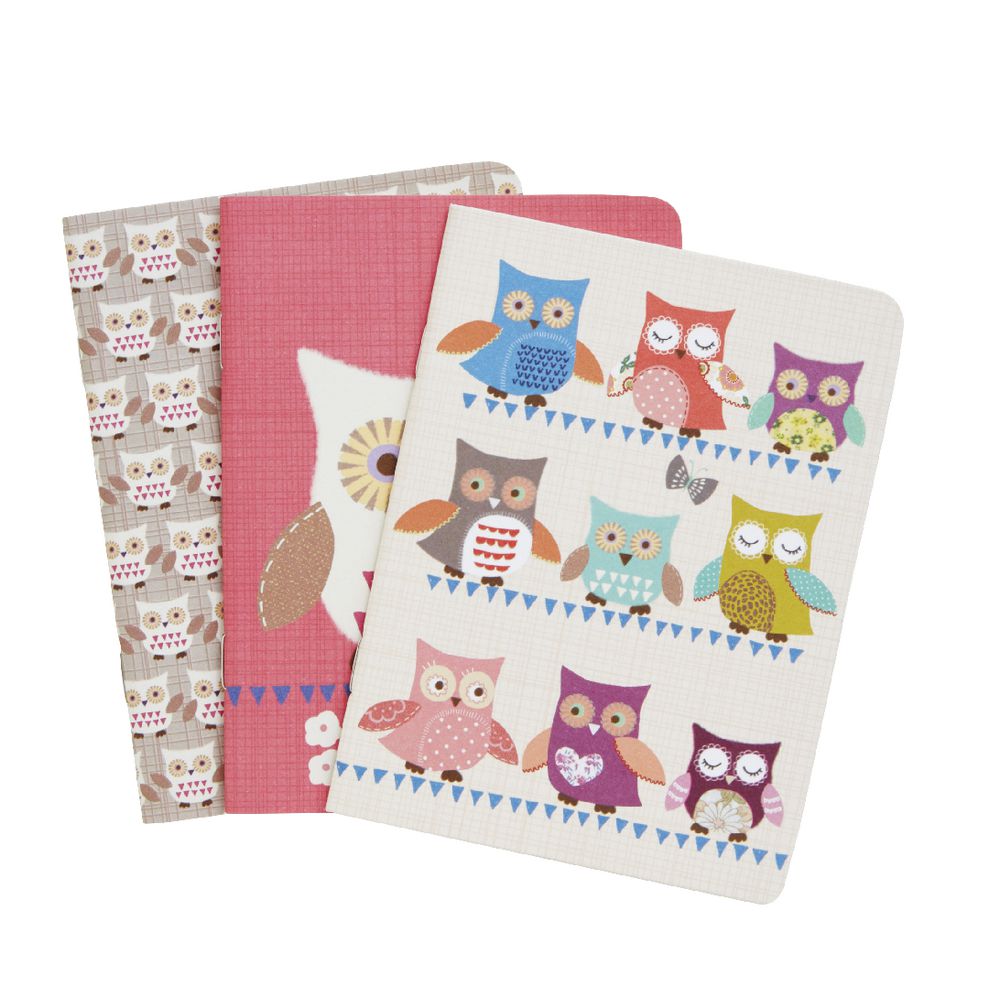 GO Stationery Pocket Notebooks Owls 3 Pack