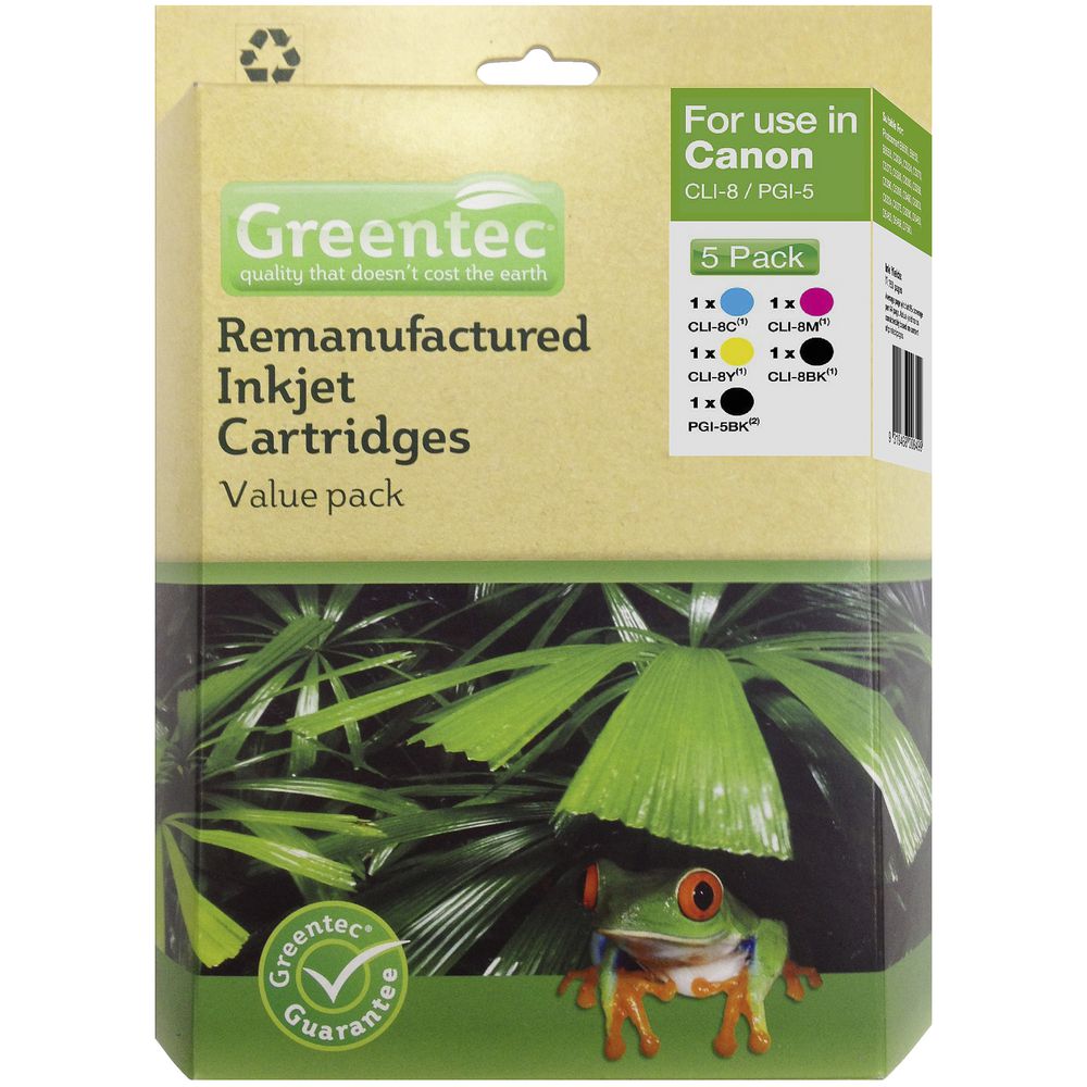 Greentec Canon CLI-8 Black and Colour 5 Ink Value Pack