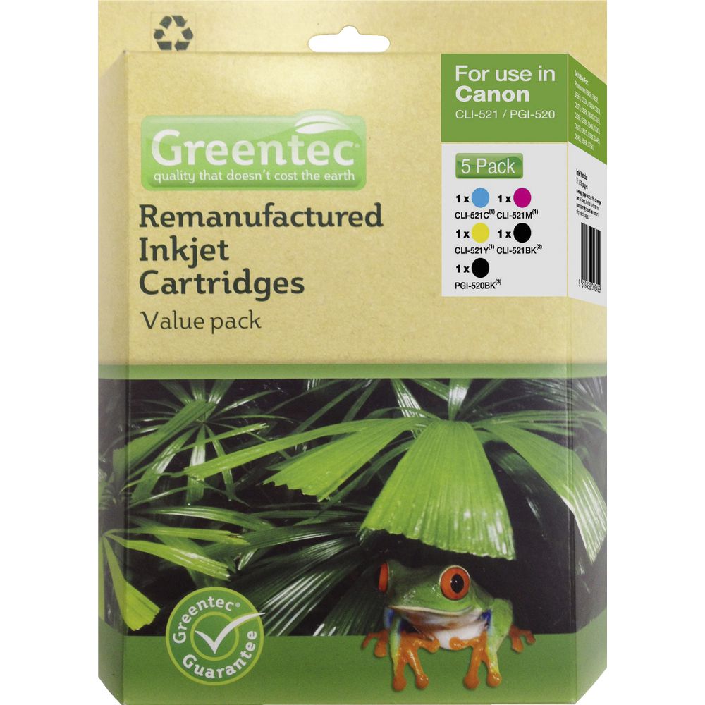 Greentec Canon CLI-521 Black and Colour 5 Ink Value Pack