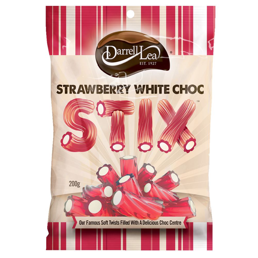 Darrell Lea Stix Strawberry White Chocolate 200g