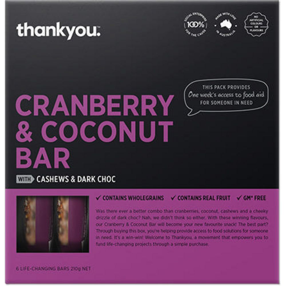 Thankyou Muesli Bar Cranberry and Coconut 35g 6 Pack