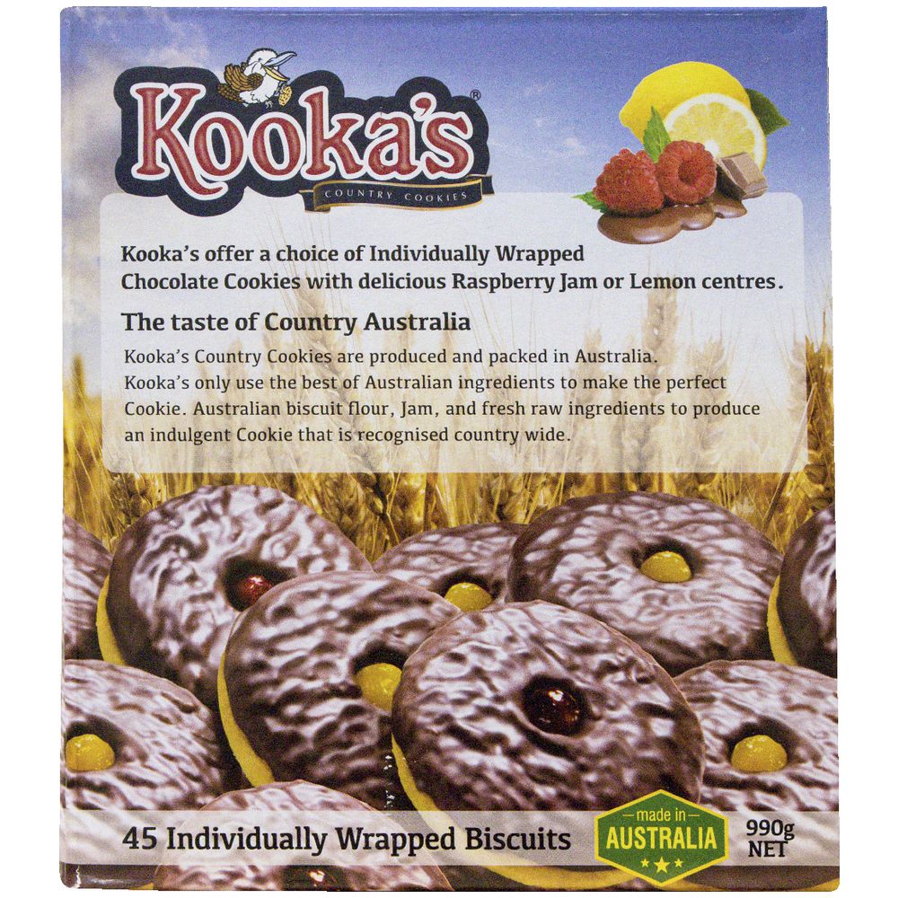 Kookas Country Cookies Choc Lemon and Choc Raspberry 45 Pack