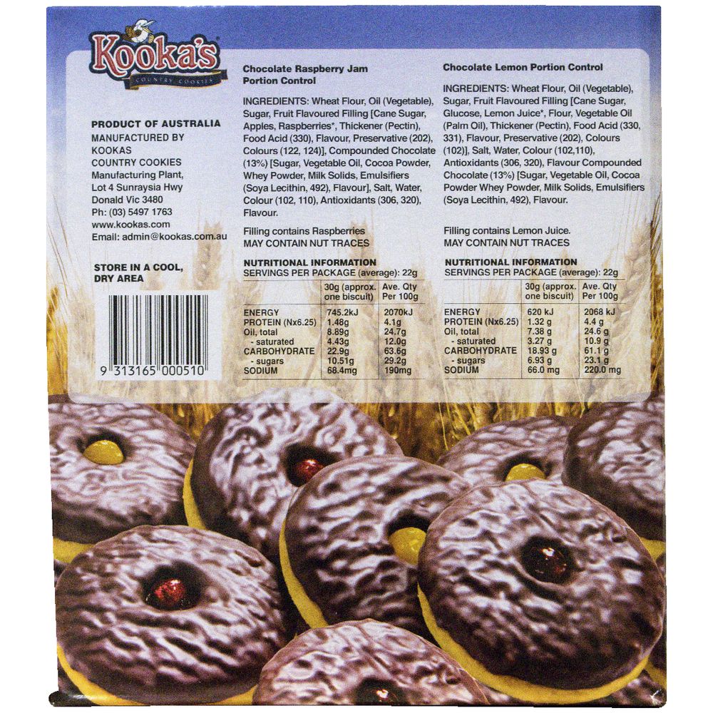 Kookas Country Cookies Choc Lemon and Choc Raspberry 45 Pack