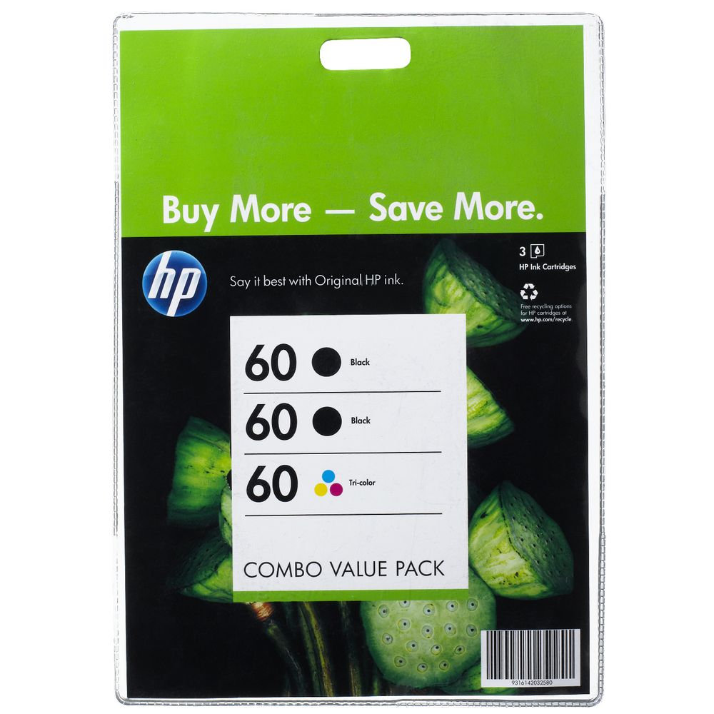 HP 60 Ink Cartridges Black and Colour Combo Value 3 Pack