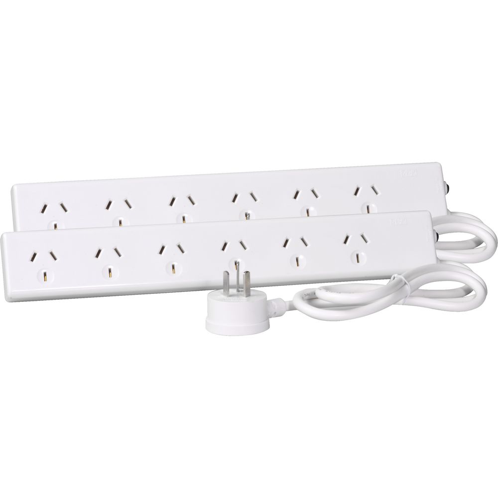 HPM Overload Protected 6 Outlet Powerboard Twin Pack
