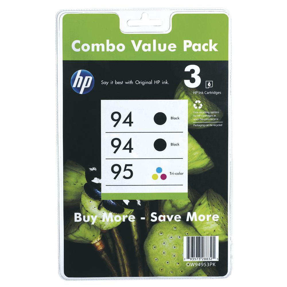 HP 94 Black and 95 Tri-Colour Ink Cartridge Value 3 Pack