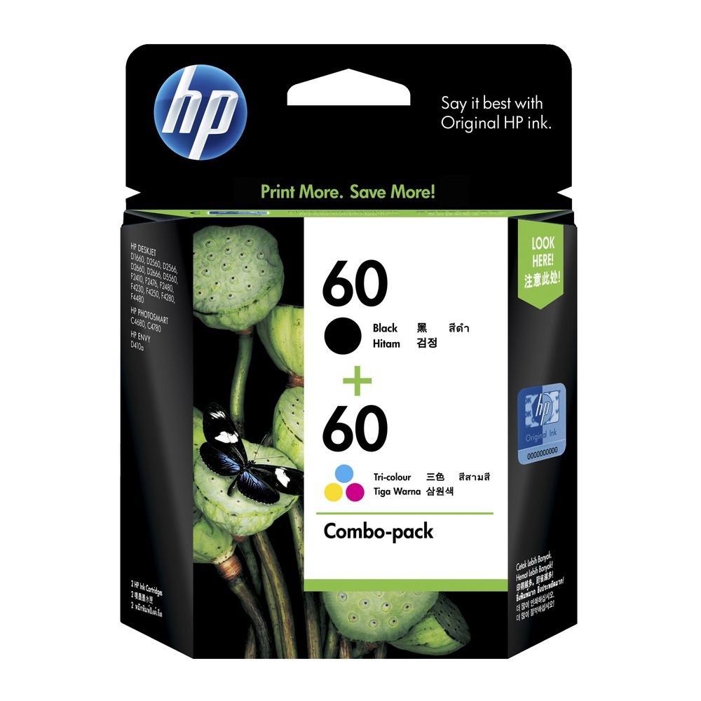 HP 60 Black and 60 Tri-Colour Ink Cartridge Combo Pack