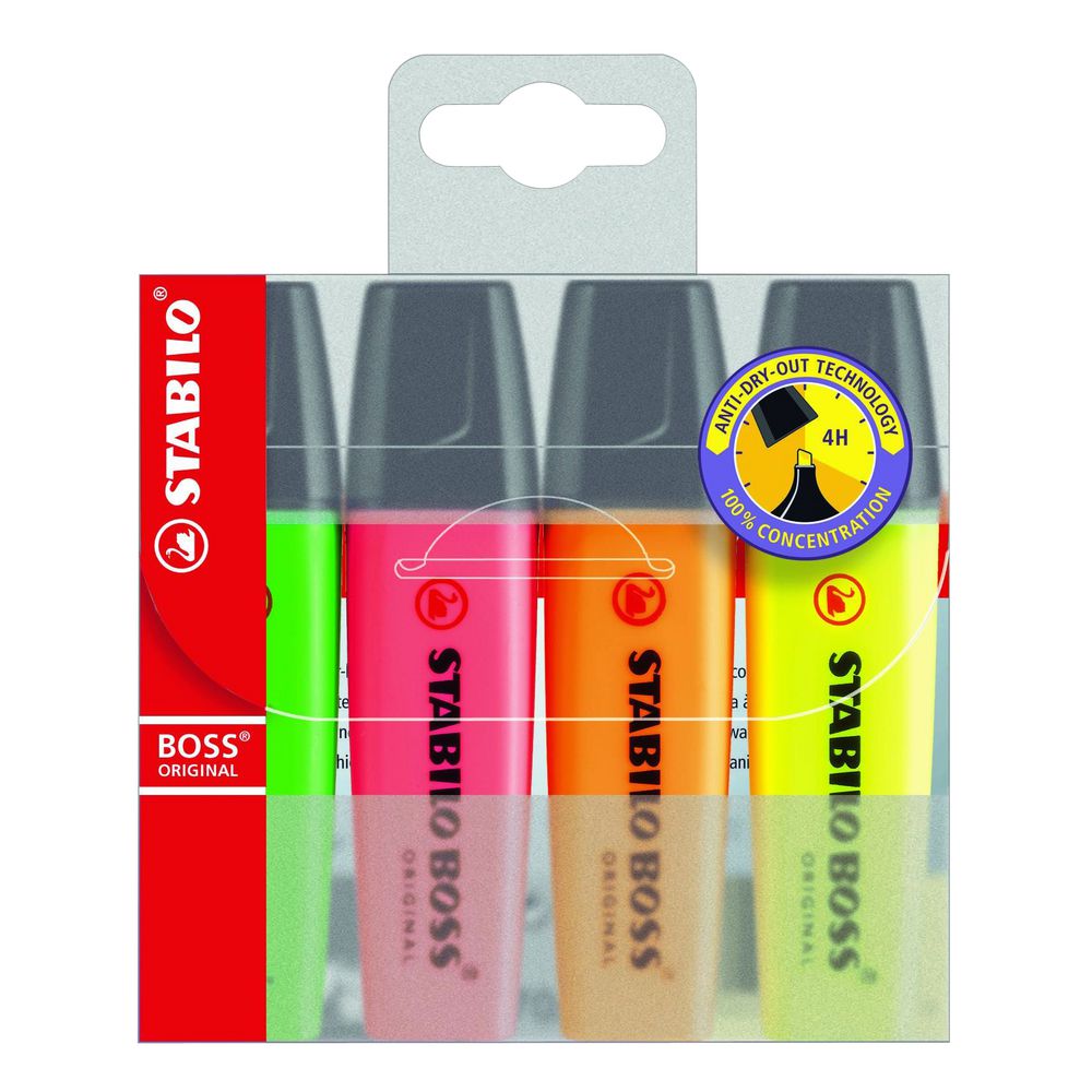 Stabilo Boss Highlighter Assorted 4 Pack