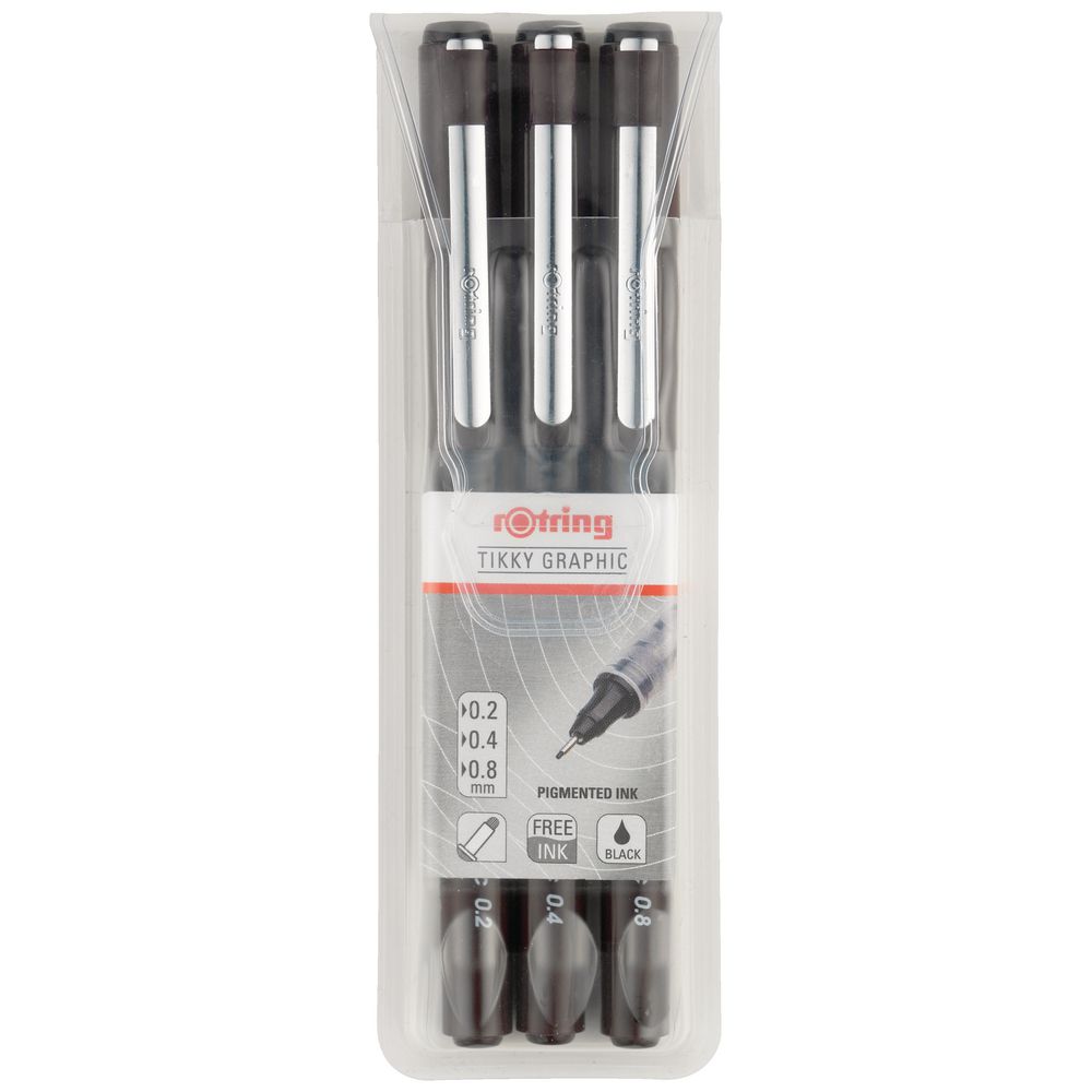 rOtring Tikky Graphic Large Set Black 3 Pack