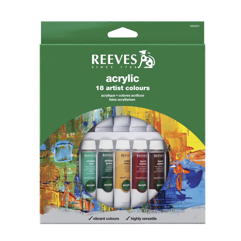 Reeves Acrylic Colour Paint Set 10mL 18 Pack