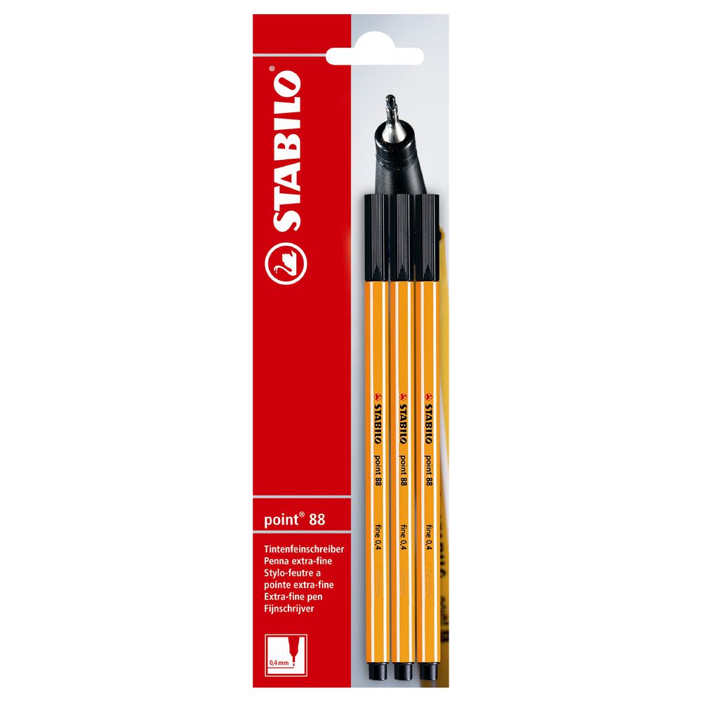 Stabilo Point 88 0.4mm Fineliner Black 3 Pack