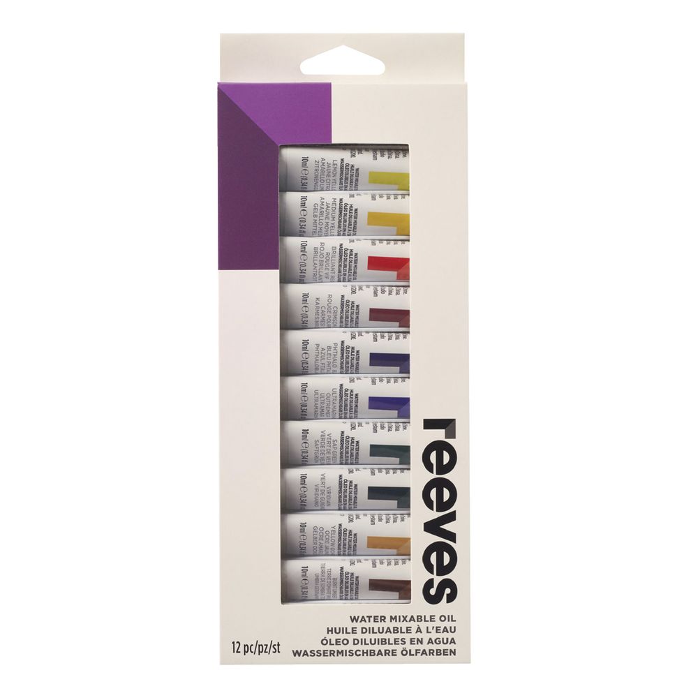 Reeves Water Mixable Oil Colour Paint Set 10mL 12 Pack