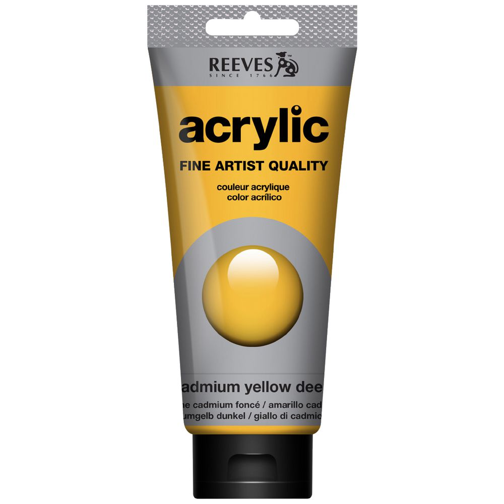 Reeves Artist Acrylic Paint 200mL Cadmium Yellow Deep