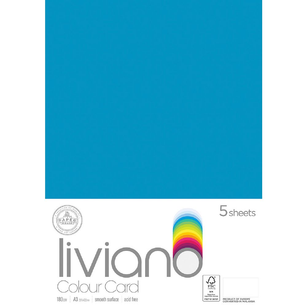 Liviano A3 Colour Card 180gsm Turquoise 5 Pack