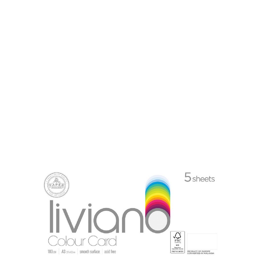 Liviano A3 Colour Card 180gsm White 5 Pack