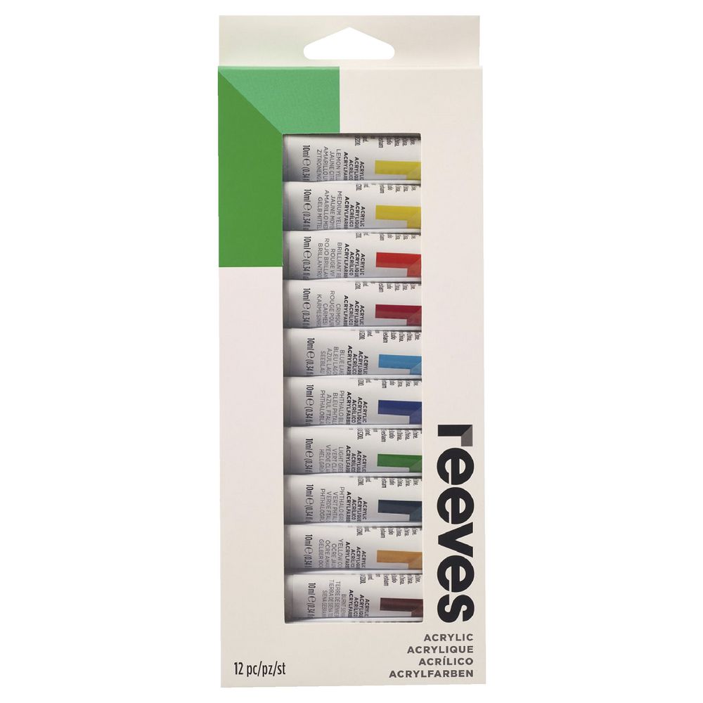 Reeves Acrylic Paint 10ml Assorted Colours 12 Pack