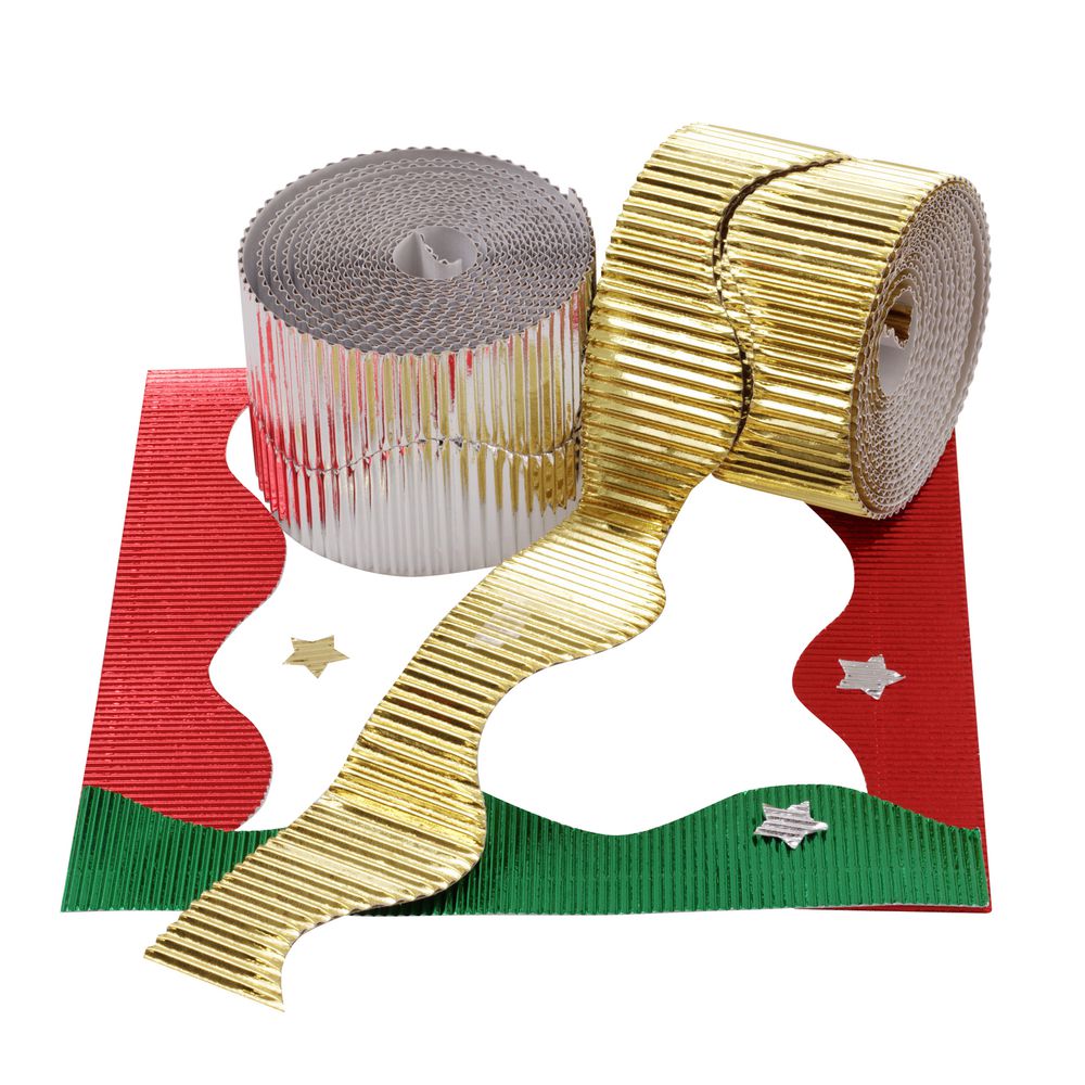 Jasart Corrugated Foil Border Roll 10m Assorted 4 Pack