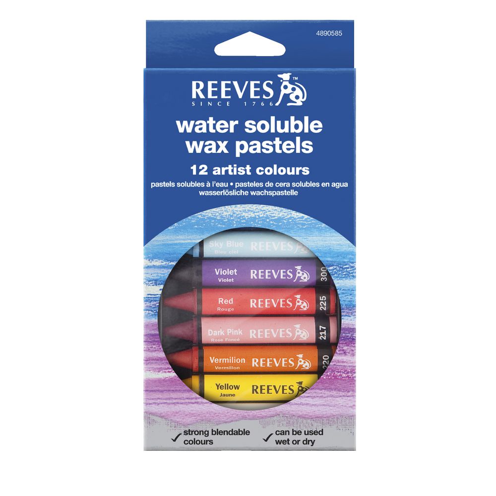 Reeves Water-soluble Wax Pastels Assorted Colours 12 Pack