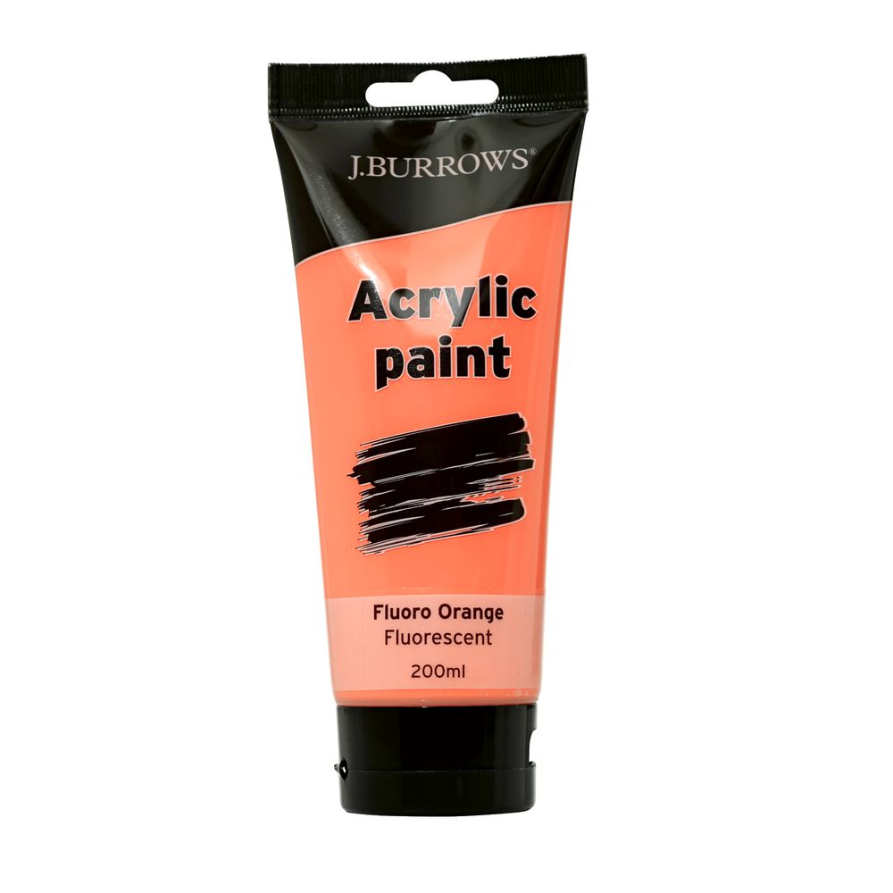 J.Burrows Acrylic Paint 200mL Fluoro Orange