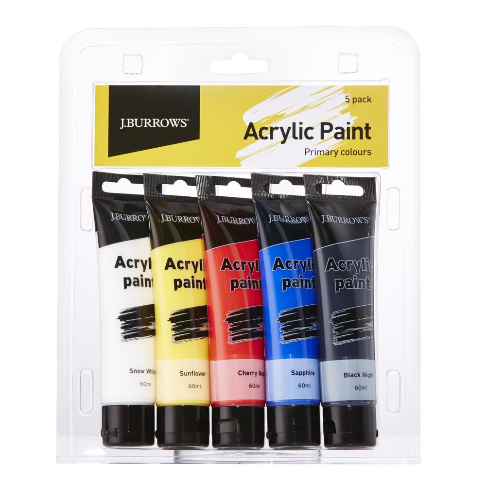 J.Burrows Primary Colour Acrylic Paint 60mL 5 Pack