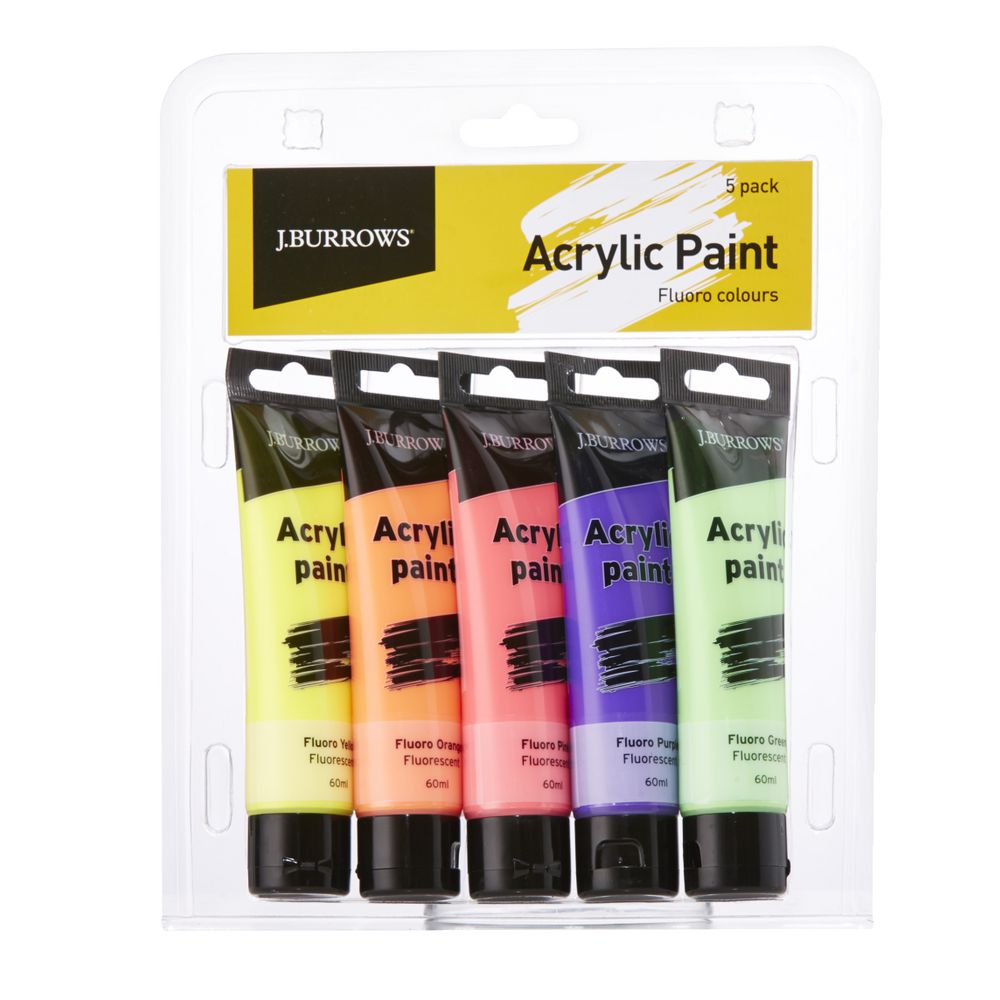 J.Burrows Fluoro Colour Acrylic Paint 60mL 5 Pack
