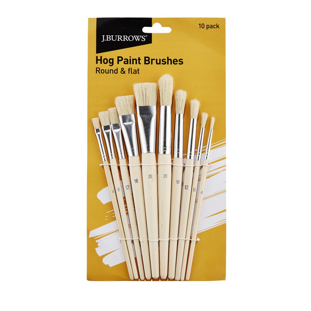 J.Burrows Hog Paintbrushes Round and Flat 10 Pack Officeworks