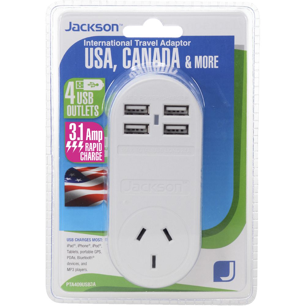 Jackson Outbound USA Travel Adaptor with 4 USB Ports