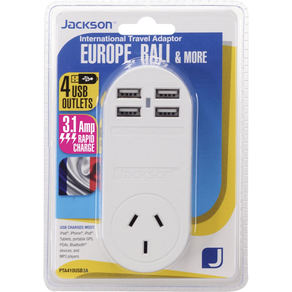 Jackson Outbound Europe Travel Adaptor with 4 USB Ports