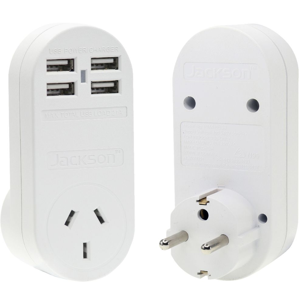 Jackson Outbound Europe Travel Adaptor with 4 USB Ports