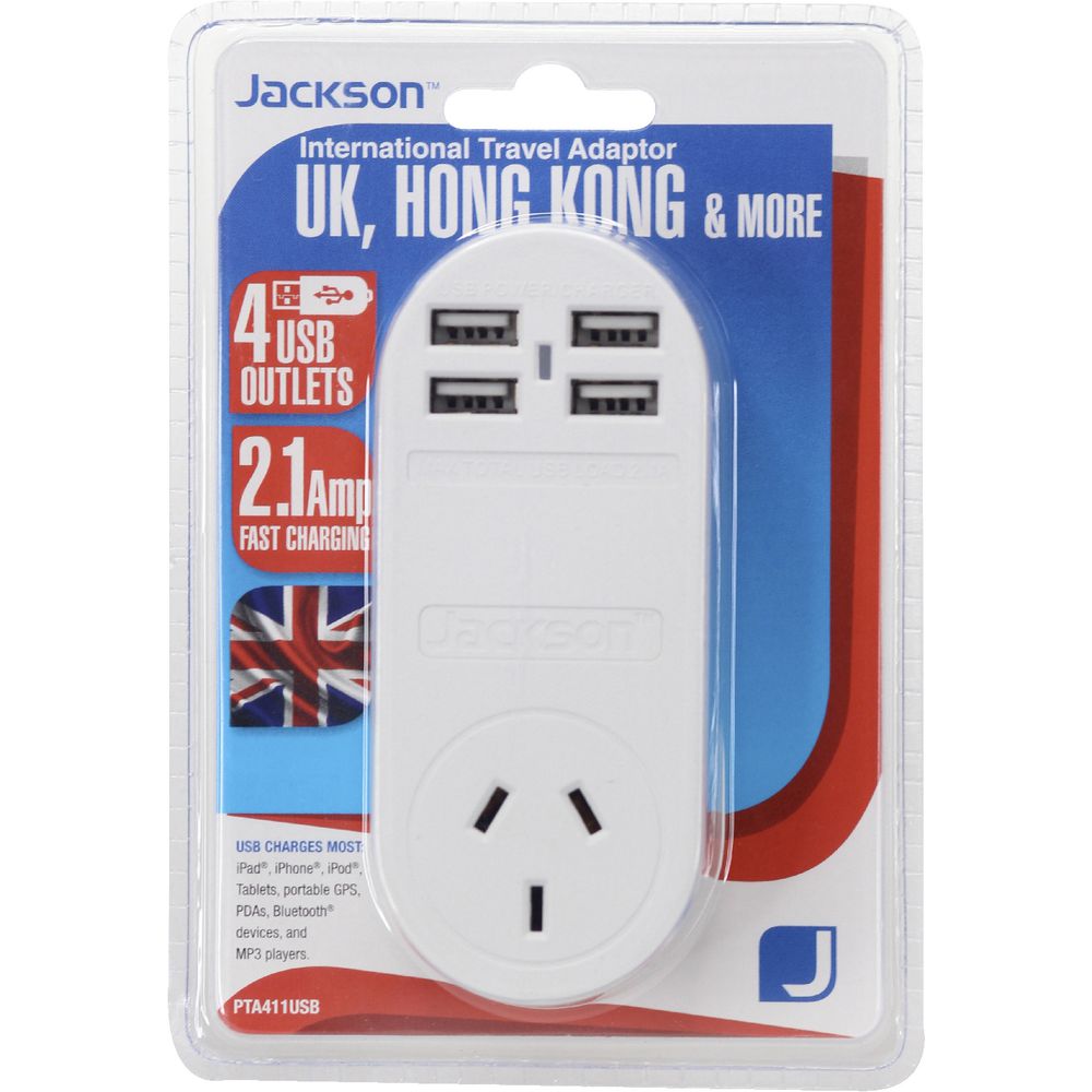 Jackson Outbound UK Travel Adaptor with 4 USB Ports