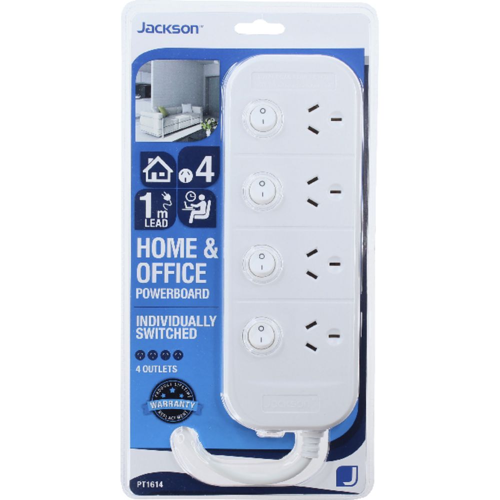 Jackson 4 Outlet Switched Powerboard White