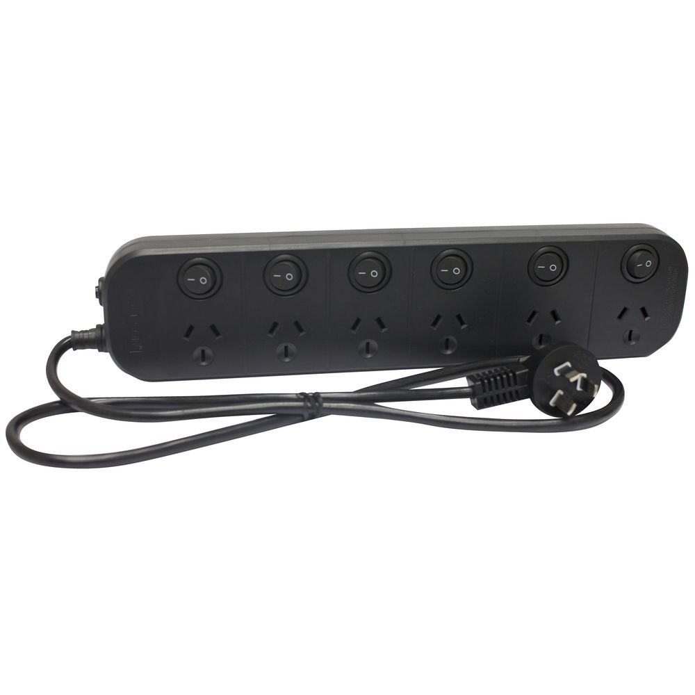 Jackson 6 Outlet Switched Powerboard Surge Protection Black