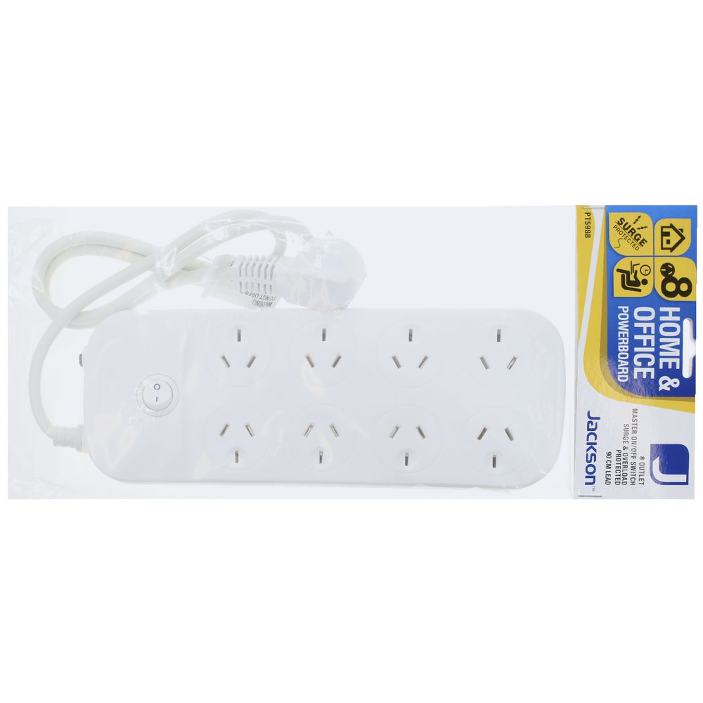 Jackson Surge Protected 8 Outlet Powerboard White
