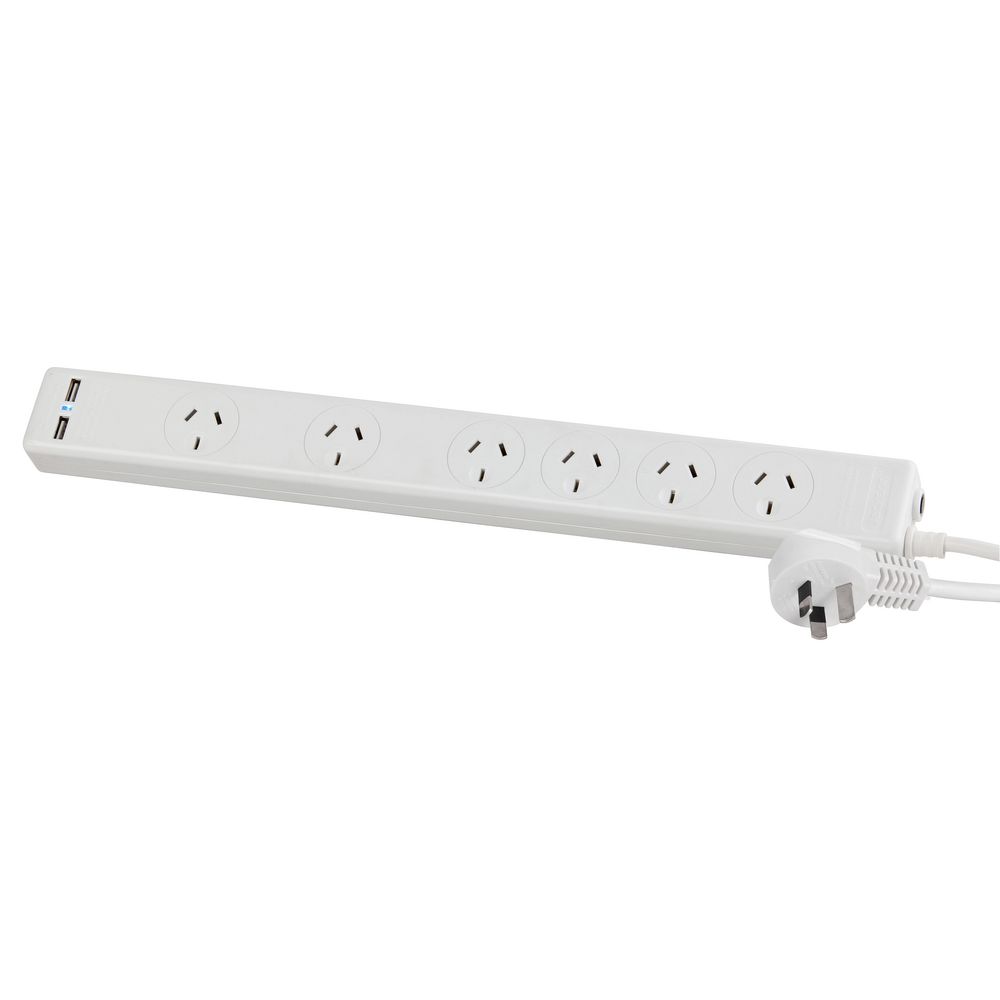 Jackson Twin USB Surge Protected 6 Outlet Powerboard