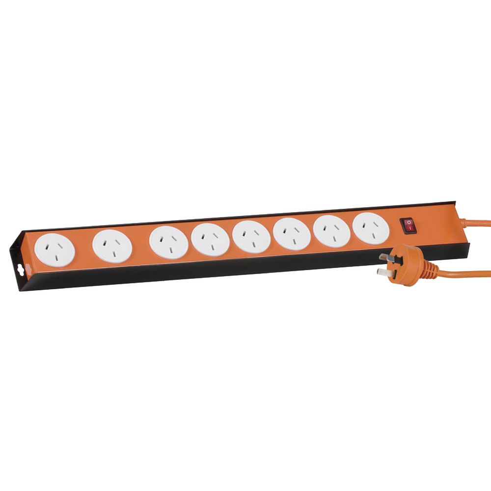 Jackson 8 Outlet Surge Protected Metal Powerboard Orange