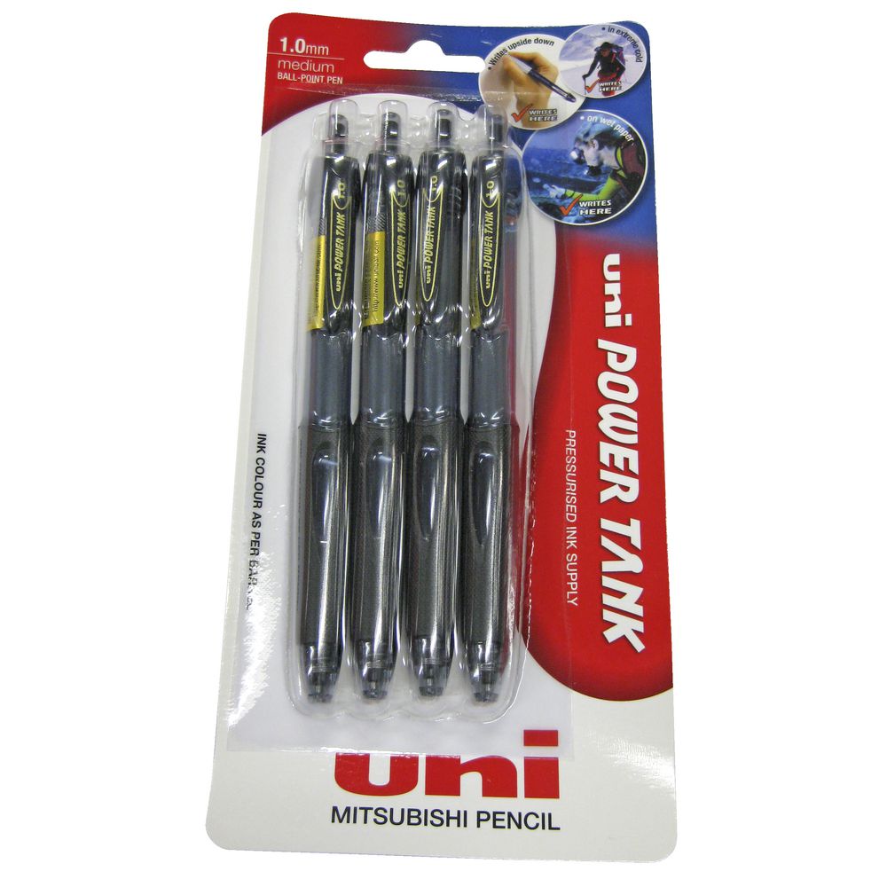 Uni PowerTank Retractable Ballpoint Pens Black 4 Pack