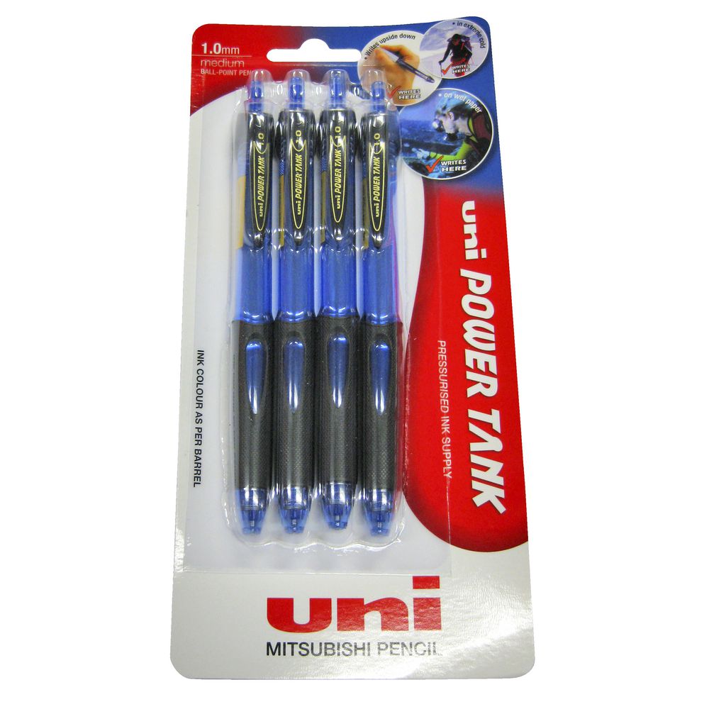 Uni PowerTank Retractable Ballpoint Pens Blue 4 Pack
