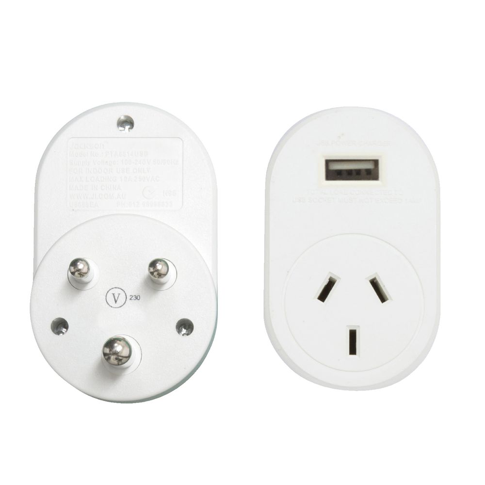 Jackson Outbound South Africa & India Travel Adaptor with USB