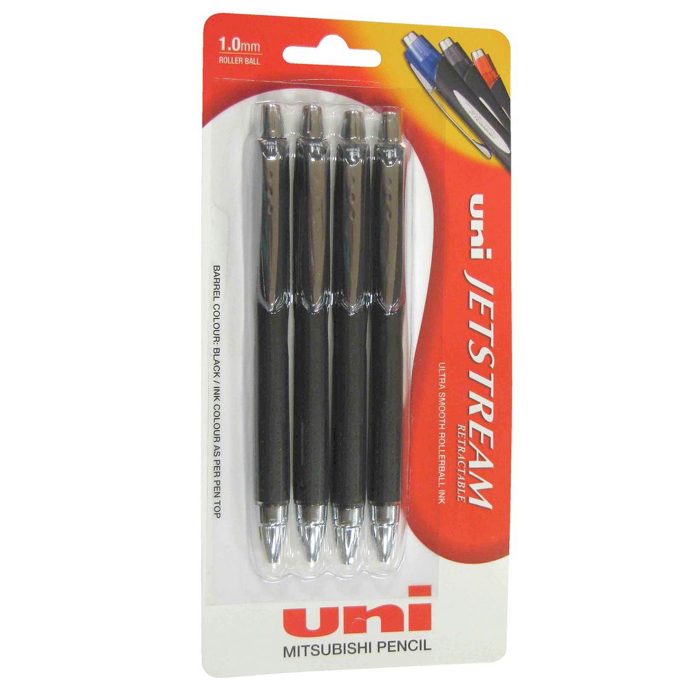Uni Jetstream Retractable Rollerball Pens Black 4 Pack