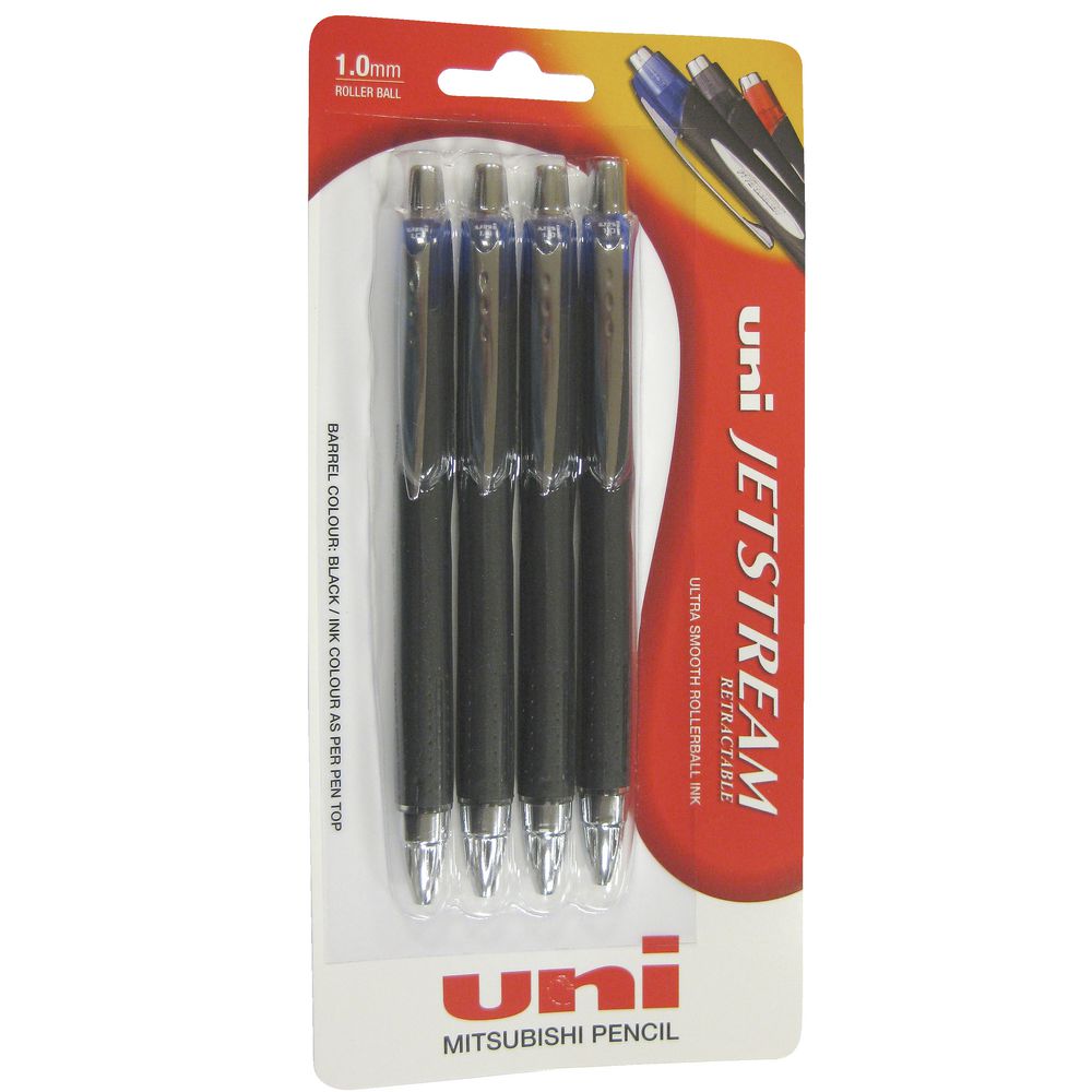 Uni Jetstream Retractable Rollerball Pens Blue 4 Pack