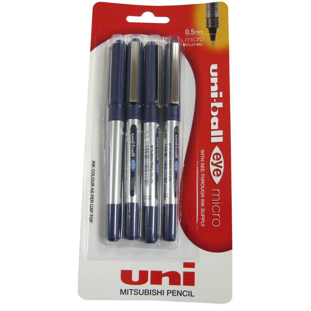 UniBall Eye Micro Rollerball Pens Blue 4 Pack Officeworks