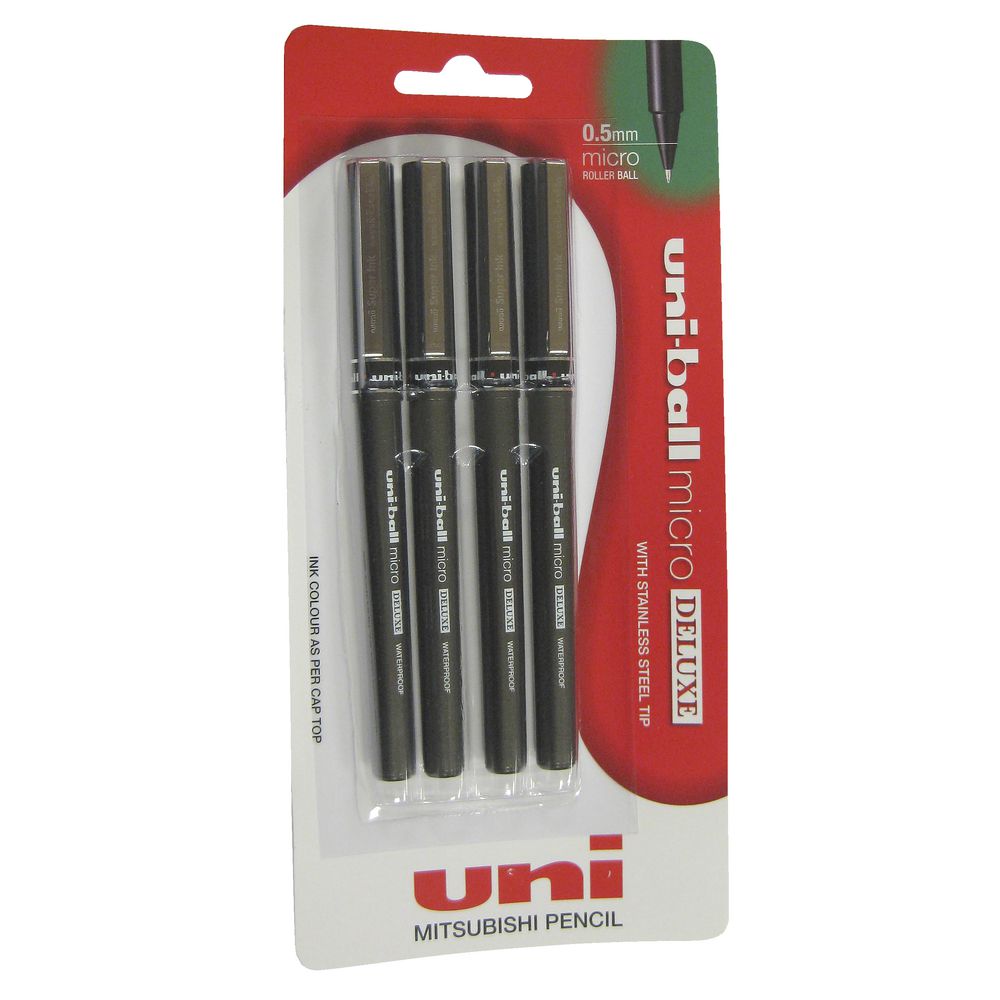 Uni-Ball Micro Deluxe Rollerball Pens Black 4 Pack